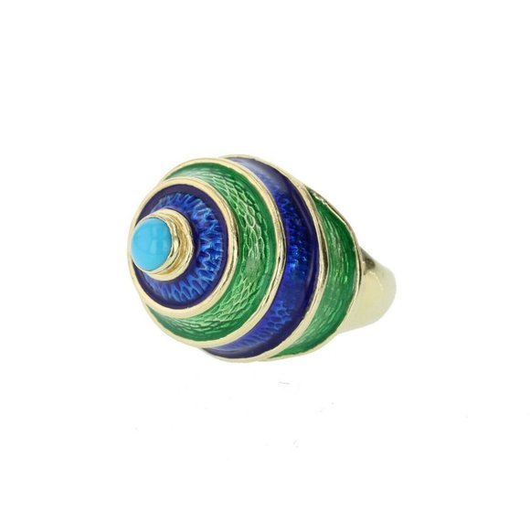 CELLINO 18KT Green and Blue Enamel Vintage Ring - Picture 1 of 11